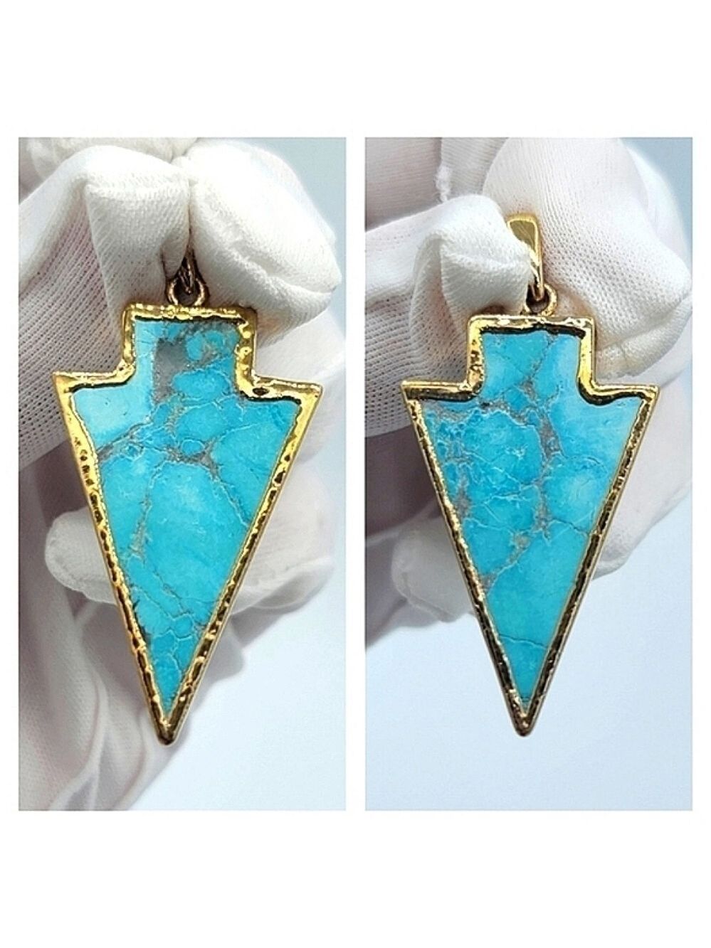 Goldtone Turquoise Arrowhead Reversible Pendant #666